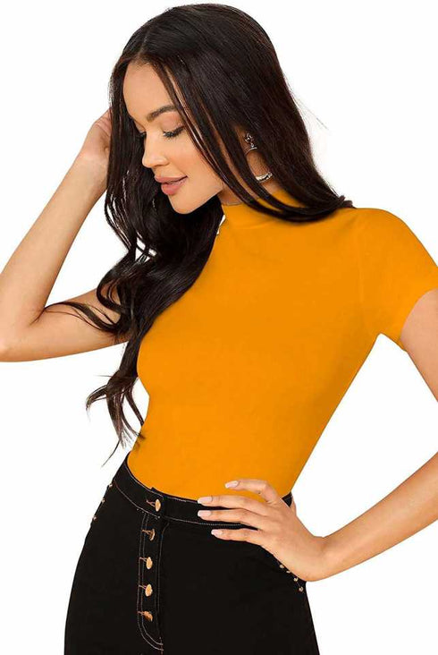 Women Mustard Round Neck Half Sleeves T-Shirt